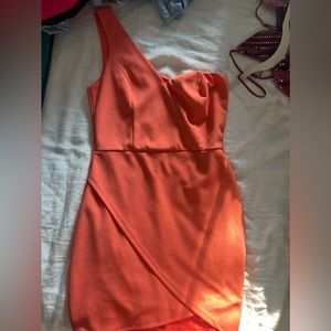 Orange one shoulder mini dress